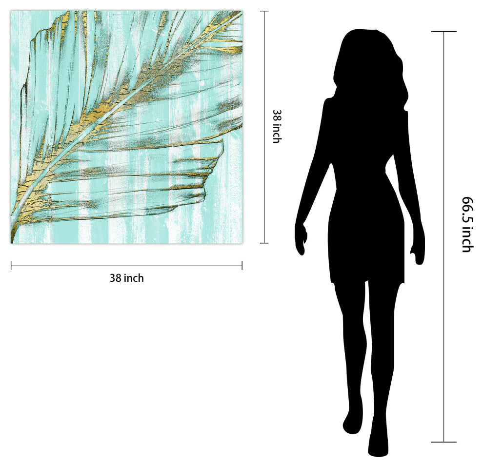 "Beach Frond in Gold" Glass Wall Art Free Floating Tempered Glass Print Set of 2