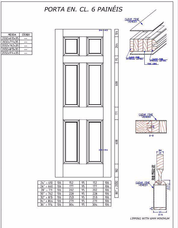 Kimberly Bay Interior Door Colonial 6-Panel, 1.375"x18"x80"