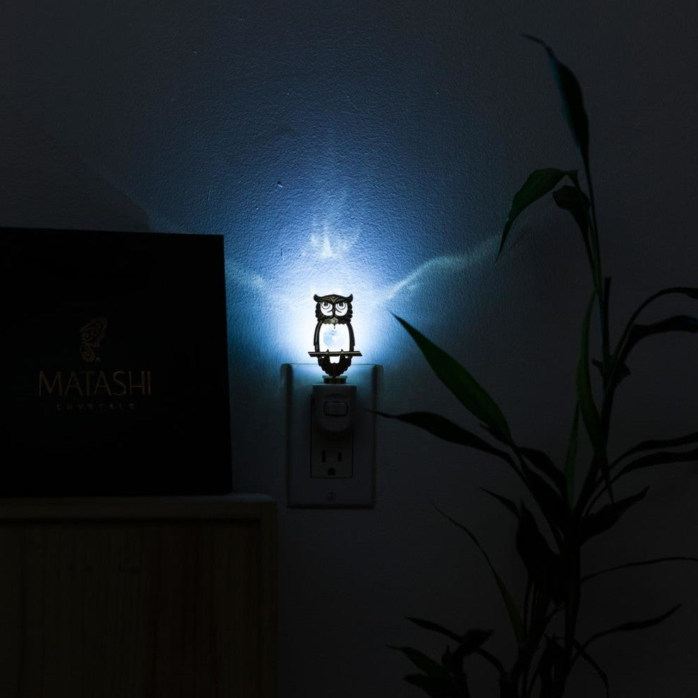 24K Gold Plated Crystal Studded Owl Night Light With White LED Bulb