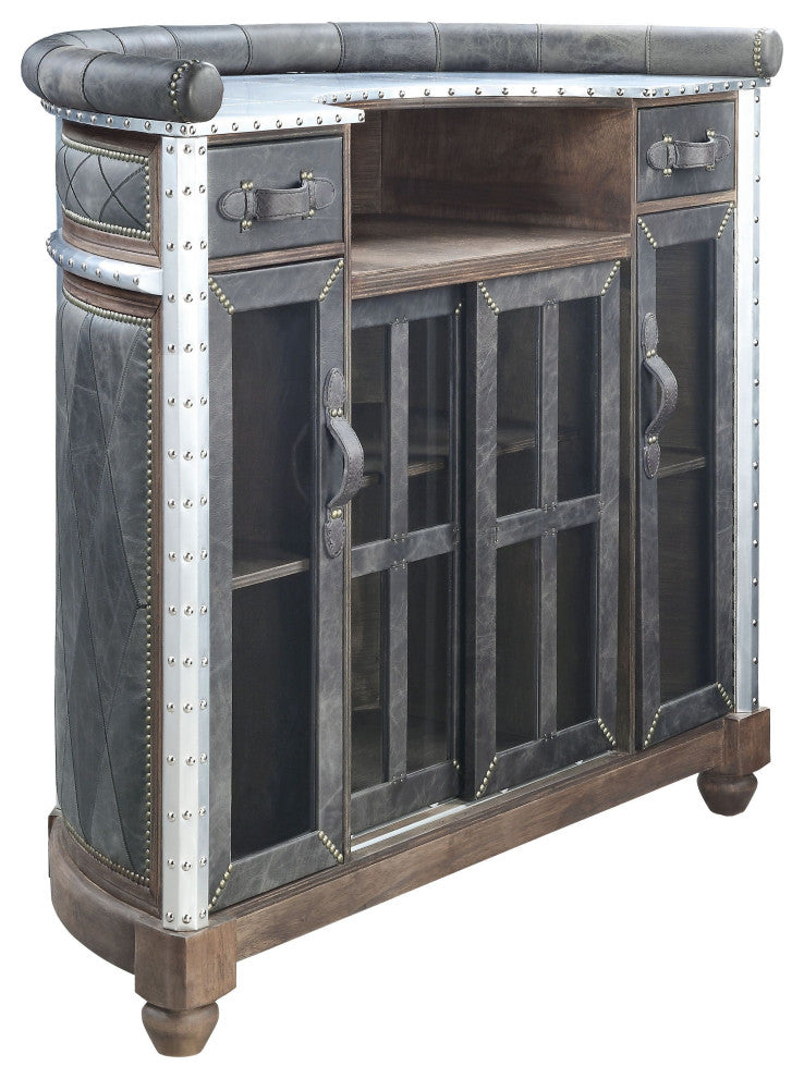 ACME Rahma Bar Table in Antique Ebony Top Grain Leather