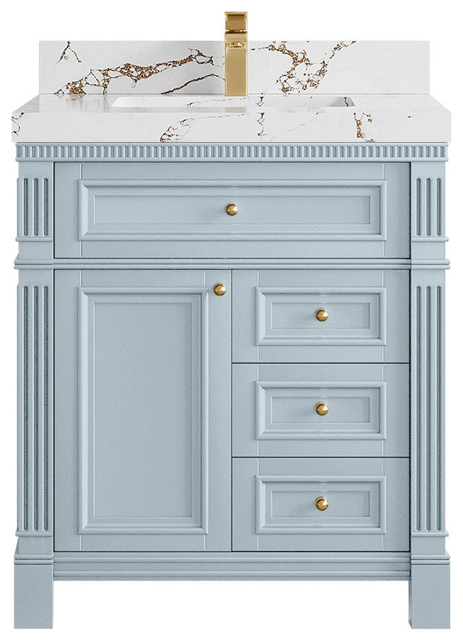 Paris 30" Single Sink Bathroom Vanity, Blue Heather 2" Viola Brown