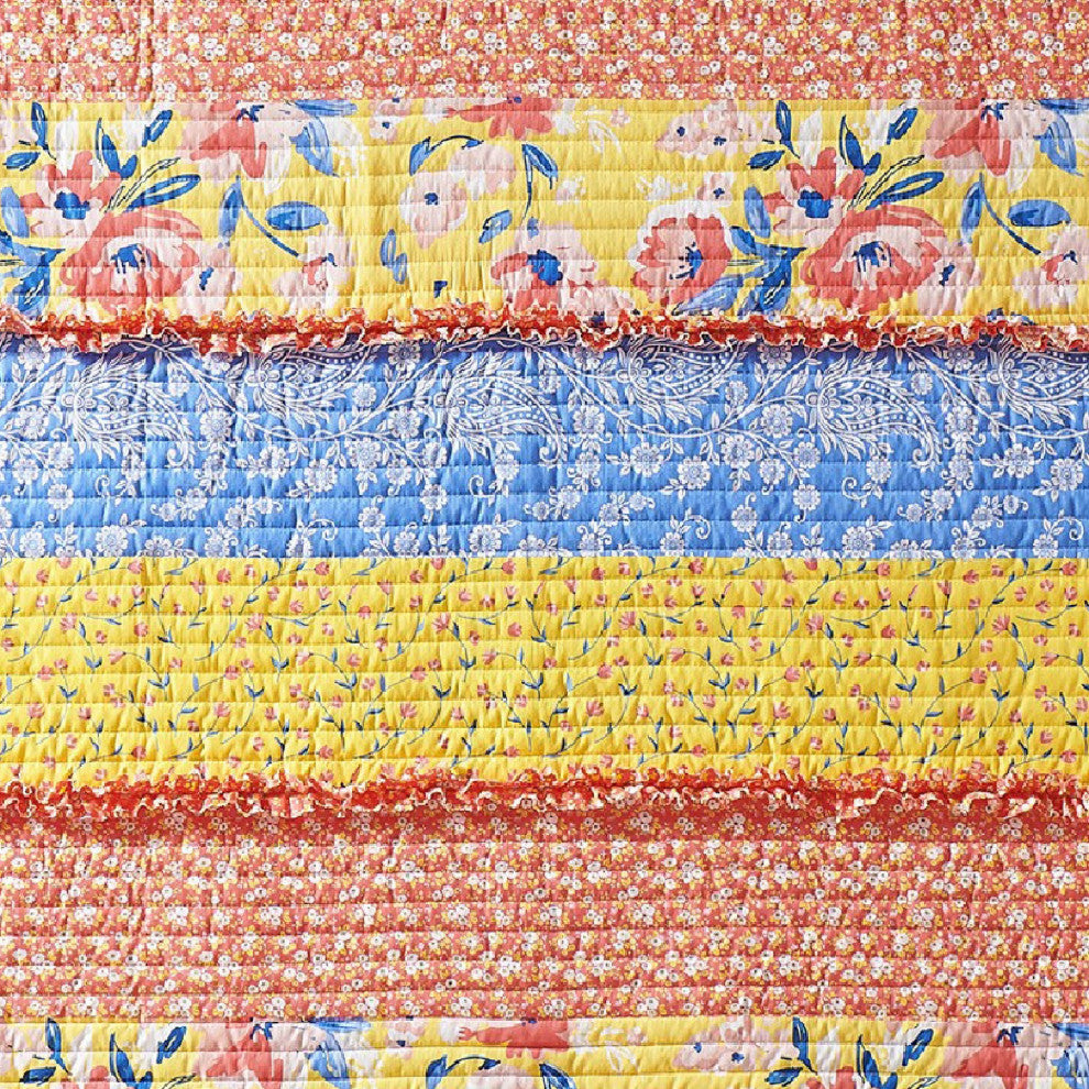 Benzara BM293444 Quilted Ruffled Throw Blanket, Polyester Fill, Multicolor