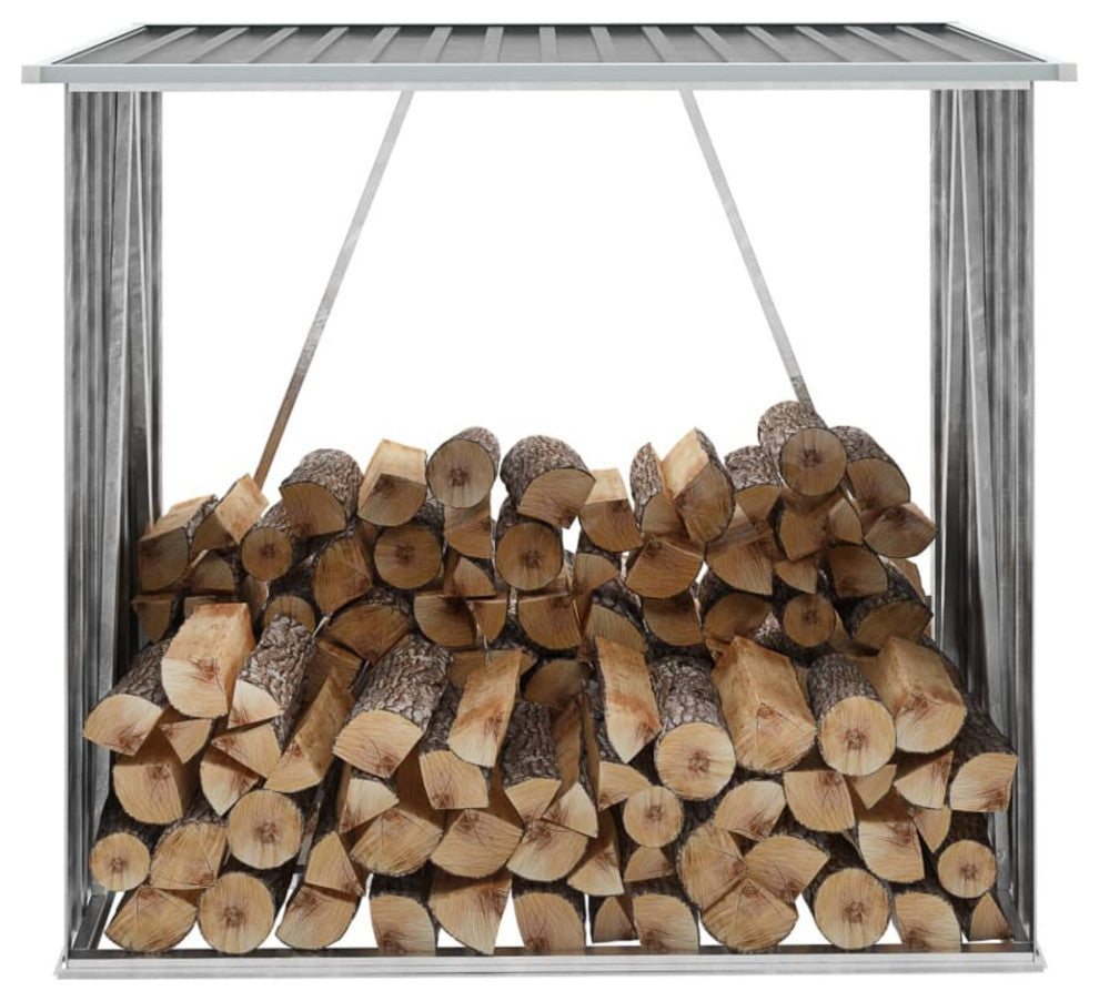 Vidaxl Garden Log Storage Shed Galvanized Steel 64.2"x32.7X60.6 Gray