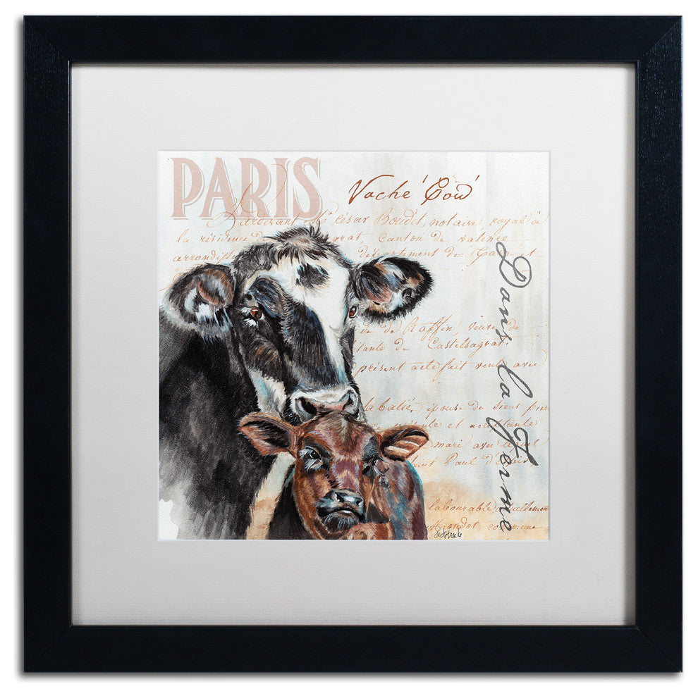 'Dans la Ferme Cow' Art, 16x16, Black Frame, White Mat