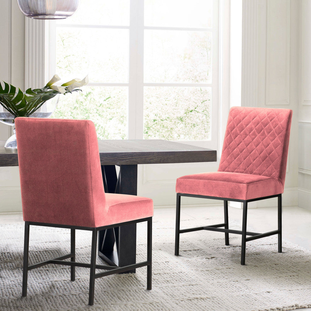 Napoli Pink Velvet and Black Leg Accent Dining Chair- Set of 2