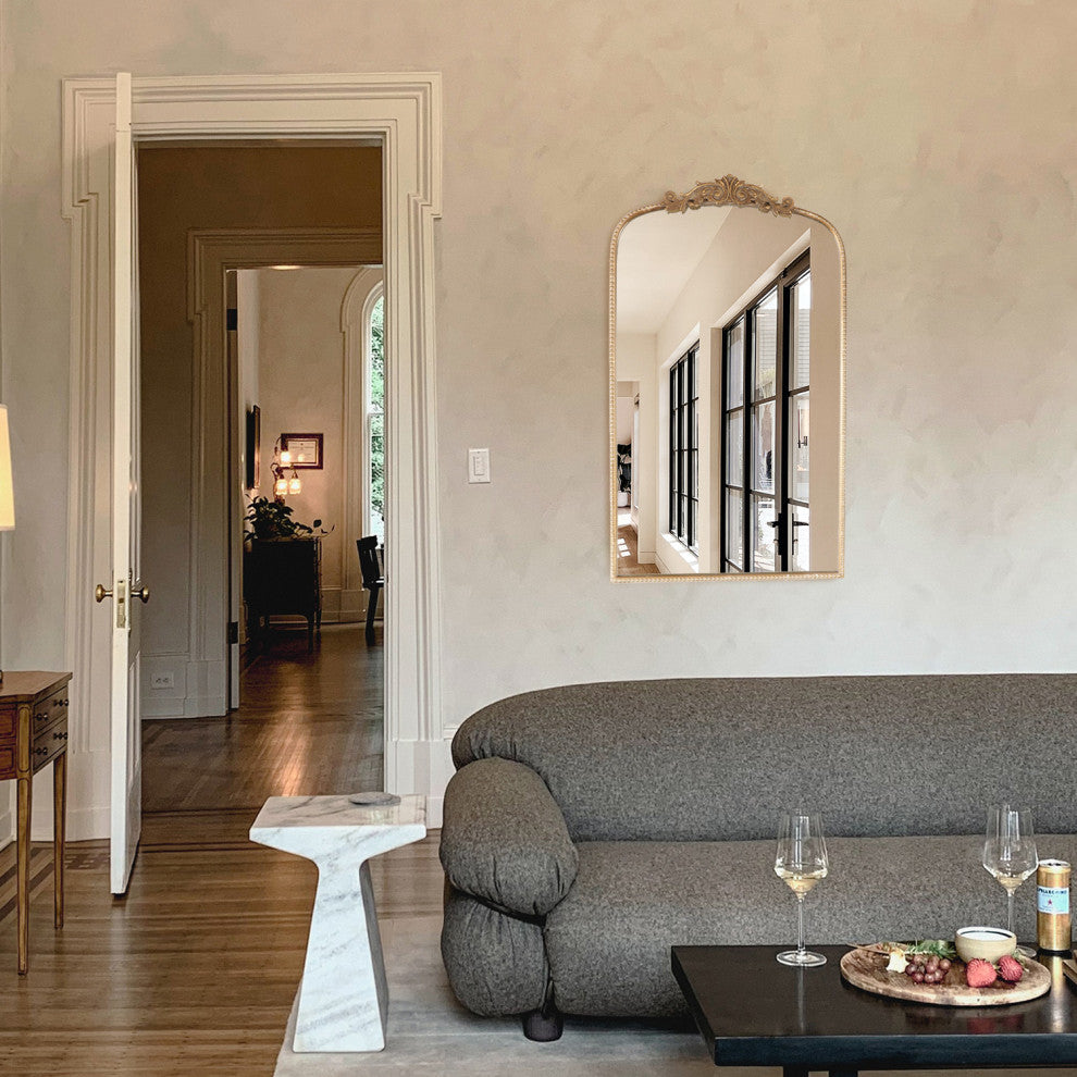 24"x42" Ornate Arch Wall Mirror, Gold