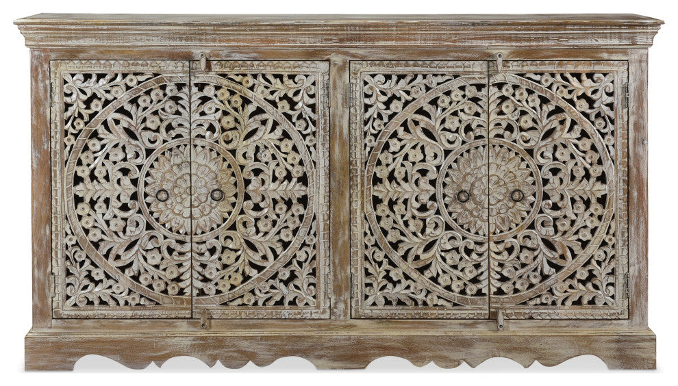 Carved Wooden 4-Door Sideboard