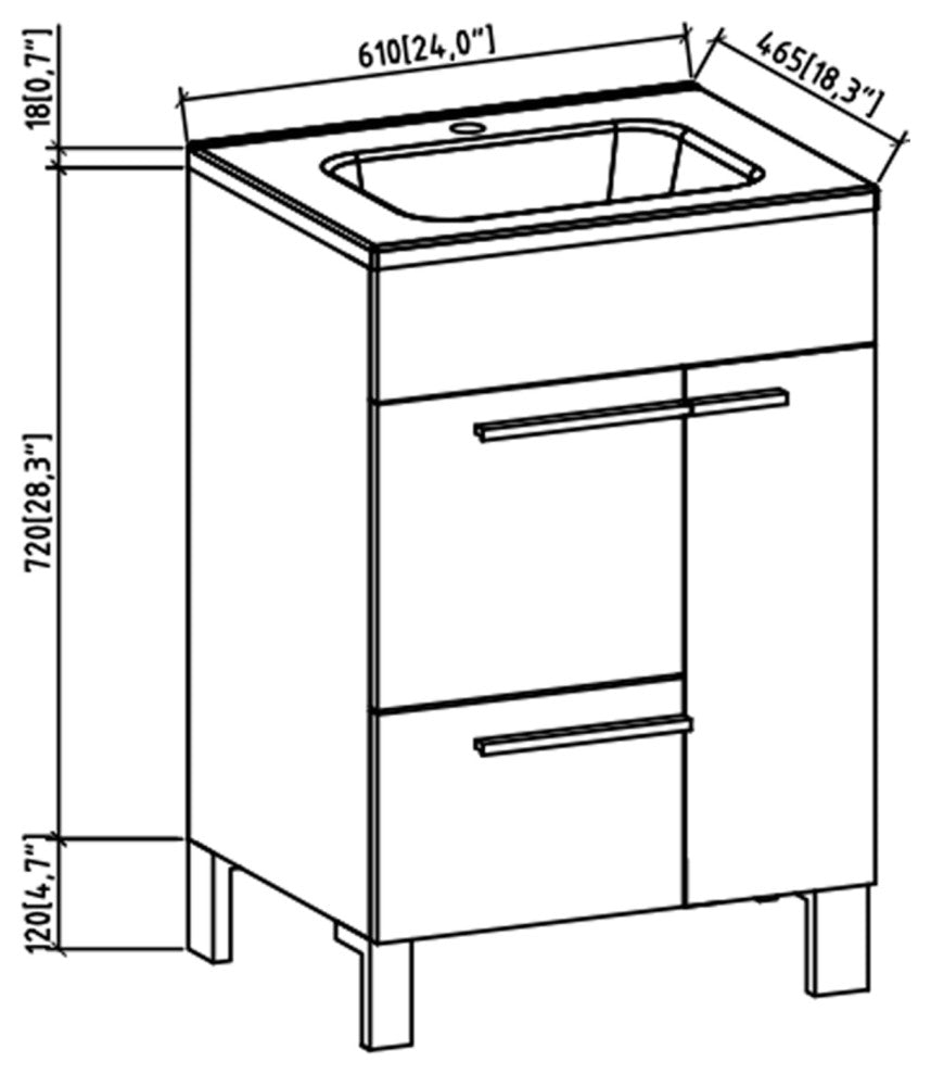 Freestanding Bath Vanity Set, Concrete Grey, Integrated Ceramic Sink, 24"