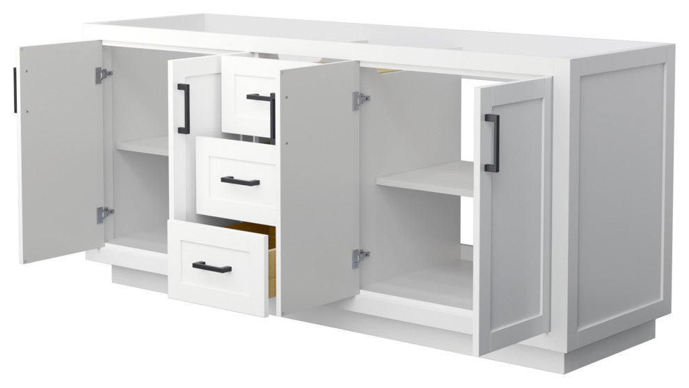 Miranda 72" White Double Vanity, No Top, No Sink, Black Trim