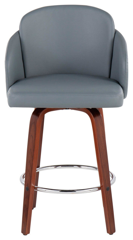 Dahlia Counter Stool, Set of 2, Walnut Wood/Gray PU/Chrome