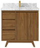 Madison Teak 36 Center Sink Bath Vanity in Dark Natural 2" Carrara Marble
