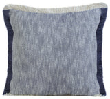 Two-Tone Cotton Throw Pillow with Fringe, Navy Blue, 20" X 20"