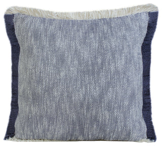 Two-Tone Cotton Throw Pillow with Fringe, Navy Blue, 20" X 20"