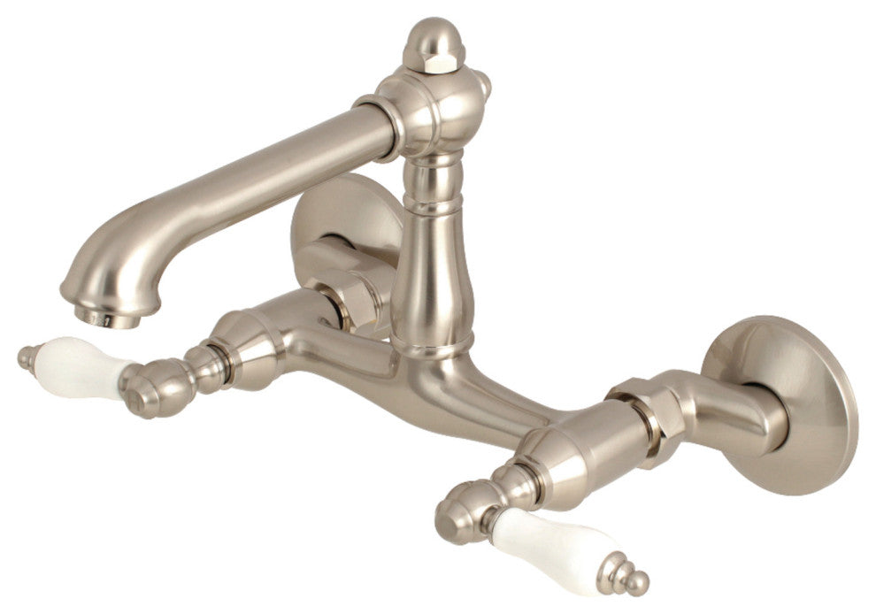 Kingston 6" Adjustable Center Wall Mount Kitchen Faucet, Brushed Nickel