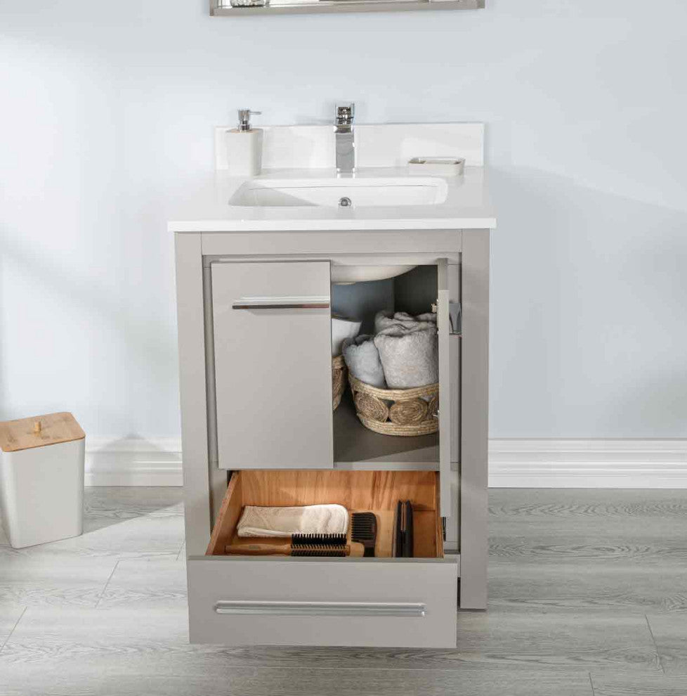 Mila Collection 24" Bathroom Vanity With Sink, Mirror, Countertop, Ash Gray