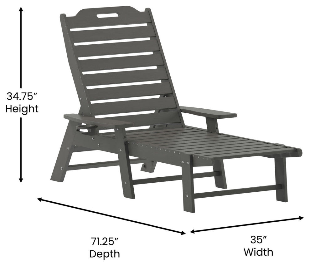 Monterey All-Weather Adjustable Adirondack Lounge Chair w/ Cup Holder, Gray