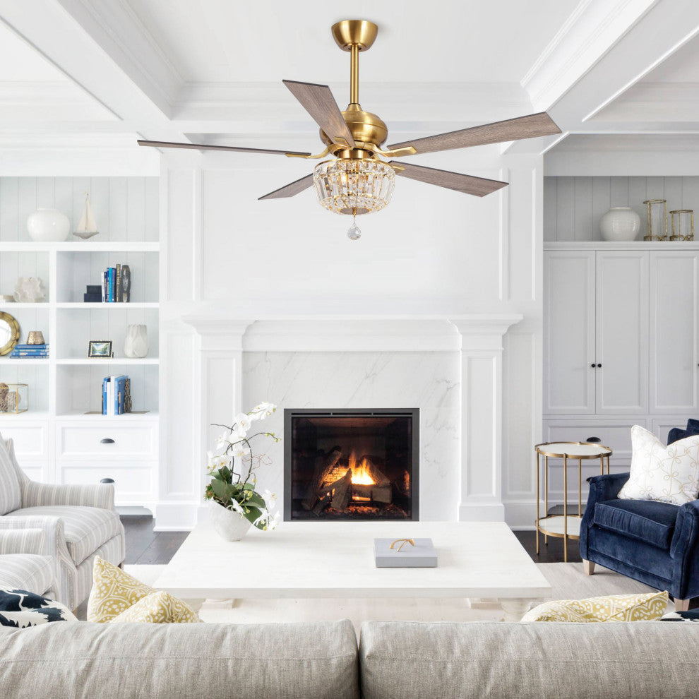 52 in Crystal Ceiling Fan with Remote Control in Gold