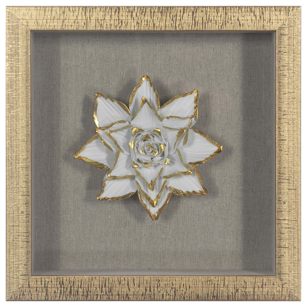 Gold Ceramic Flower Shadow Box Wall DÃ©cor (MS39291CP)