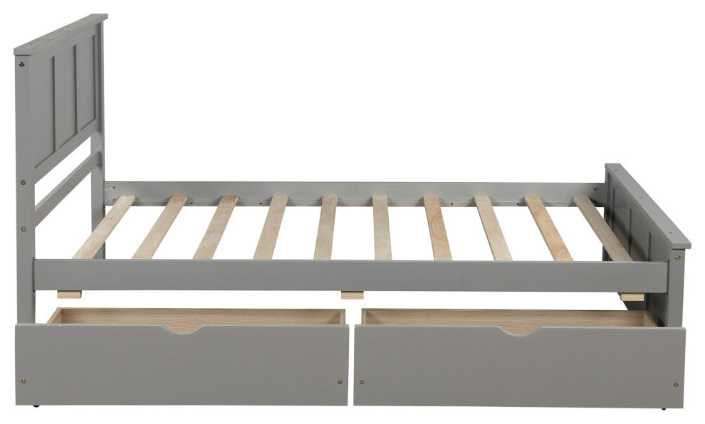 Gewnee Platform Storage Bed, 2 drawers with wheels, Twin Size Frame in Gray