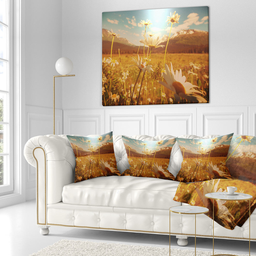 Blooming Chamomiles in Meadow Flower Throw Pillow, 18"x18"