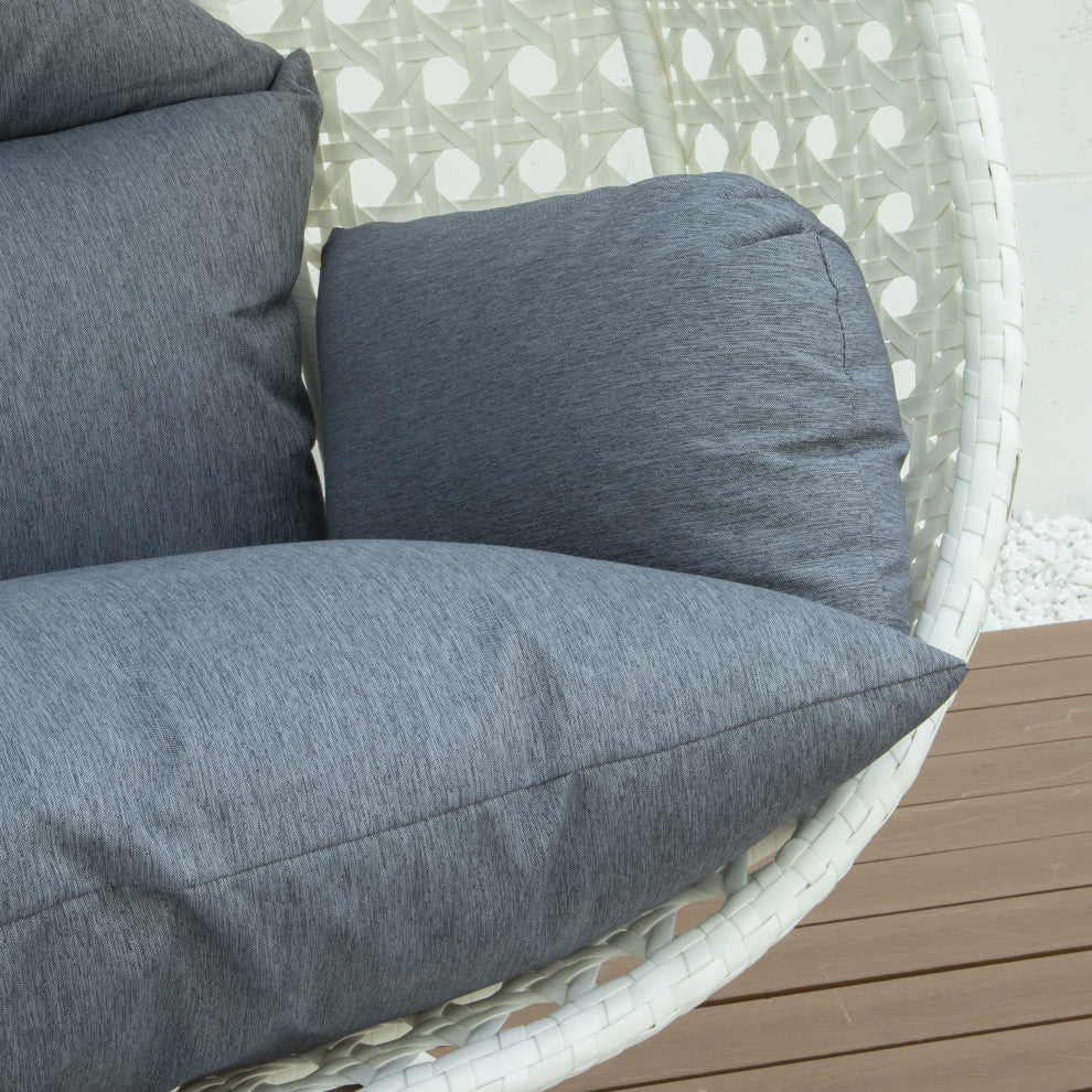 2 Person White Wicker Double Hanging Egg Swing Chair, Charcoal Blue