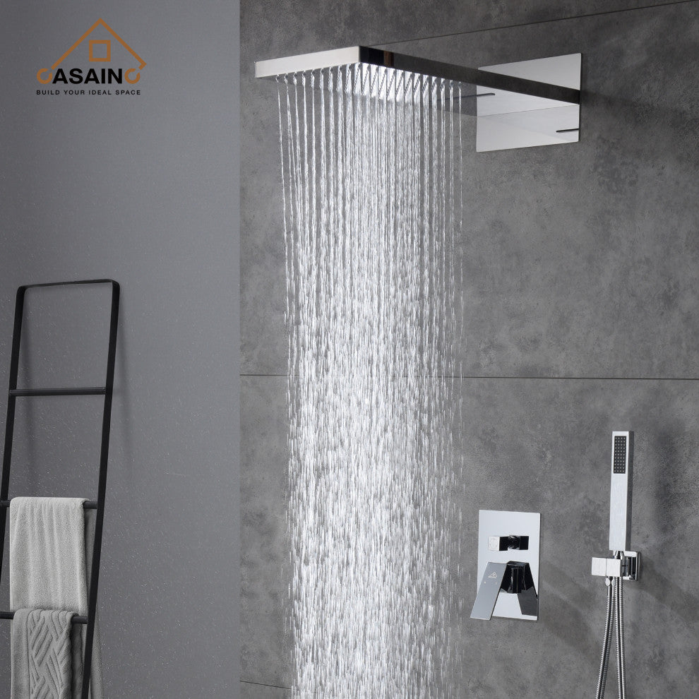 CASAINC 22" Wall Mounted Luxury Waterfall Shower System w Handheld Spray, Chrome