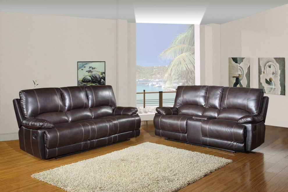 2-Piece Indoor Brown Faux Leather 5-Person Seating Set
