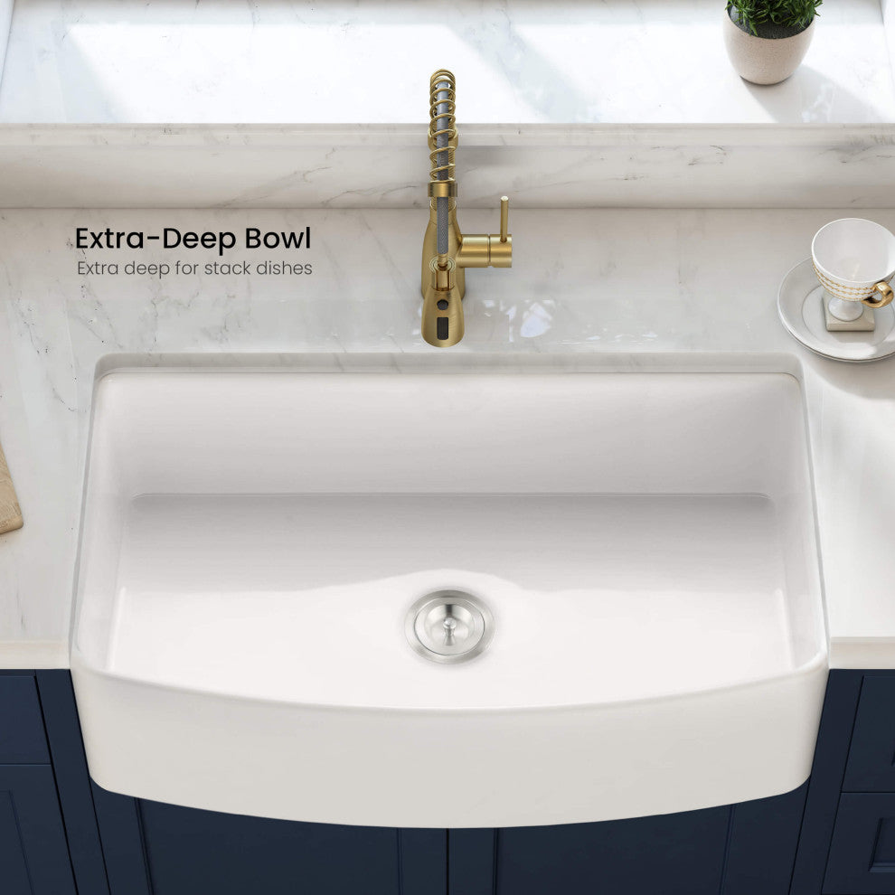 Pure 36" Curved Apron Front Farmhouse Kitchen Fireclay Sink