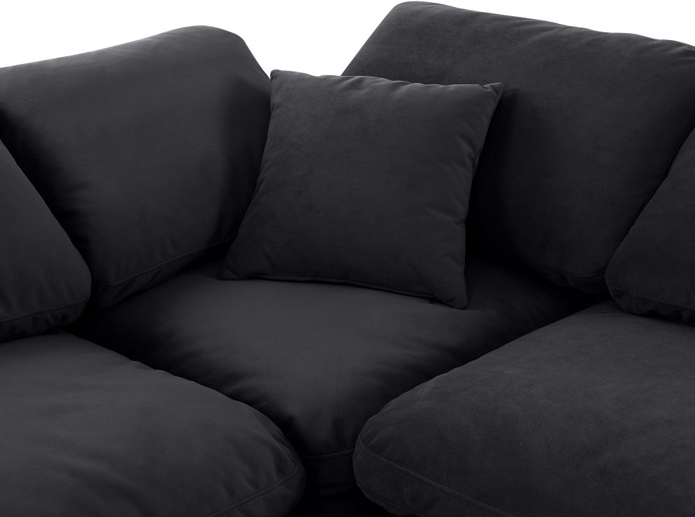Indulge Upholstered Modular L-Shaped Sectional, Black, 6-Piece: 3 Armless Chair, 3 Corner Chair, Down Stuffed Velvet