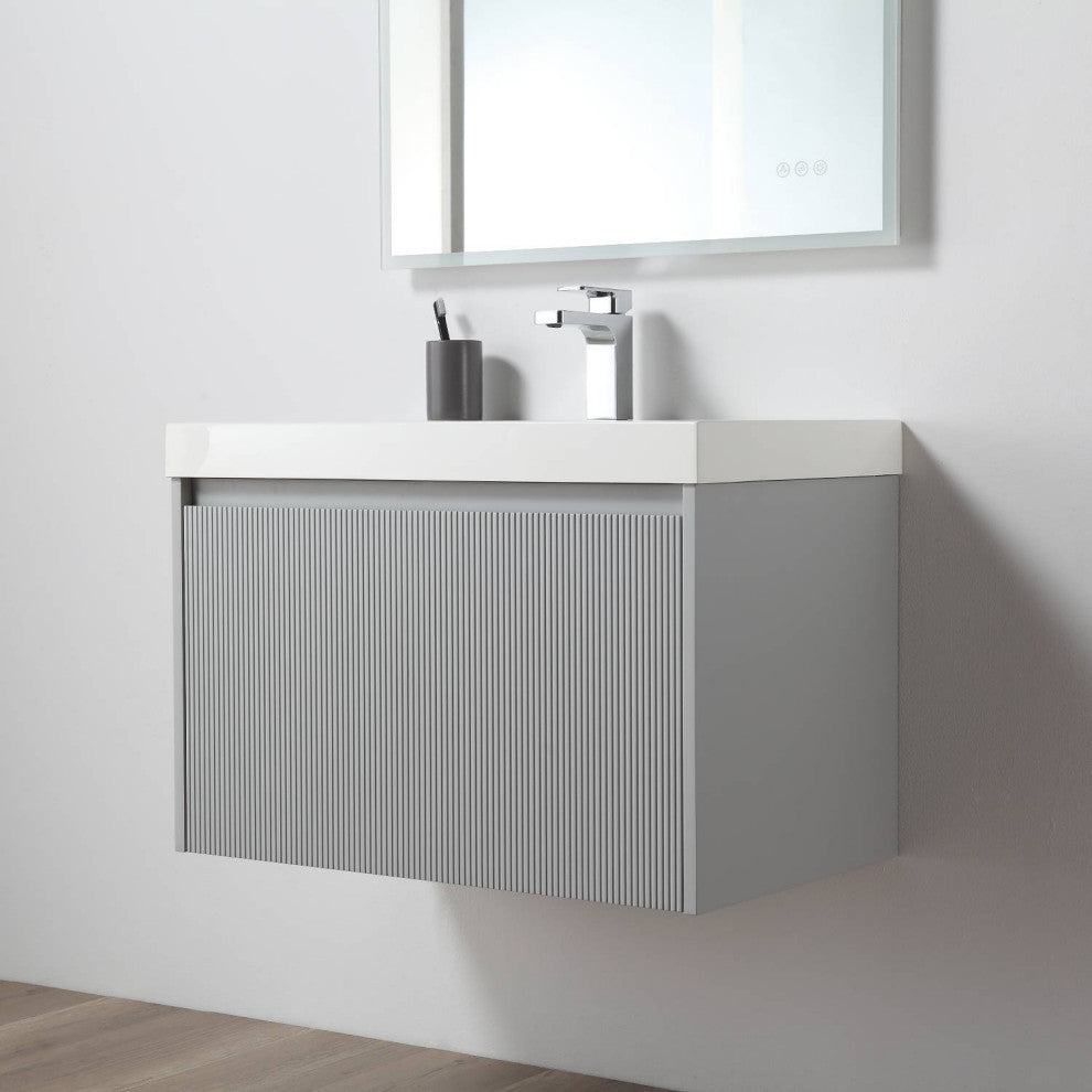 Floating Bathroom Vanity with Sink, Wall Mounted Vanity, Grey, 30" W/ Sink, Side Cabinet