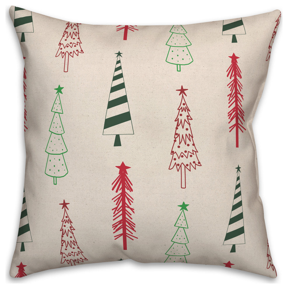 Christmas Tree Doodle Pattern 18x18 Spun Poly Pillow