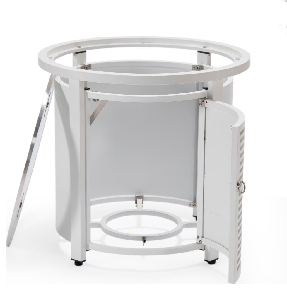 LeisureMod Walbrooke Patio Round Tank Holder With Slats Design, White