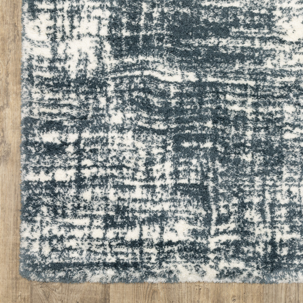 Greer Modern Distressed Etchings Dark Teal/ Ivory Area Rug, 2' x 3'