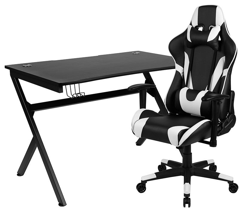 Gaming Desk & Reclining Chair Set w/Cup Holder,Hook & 2 Wire Management Holes, B