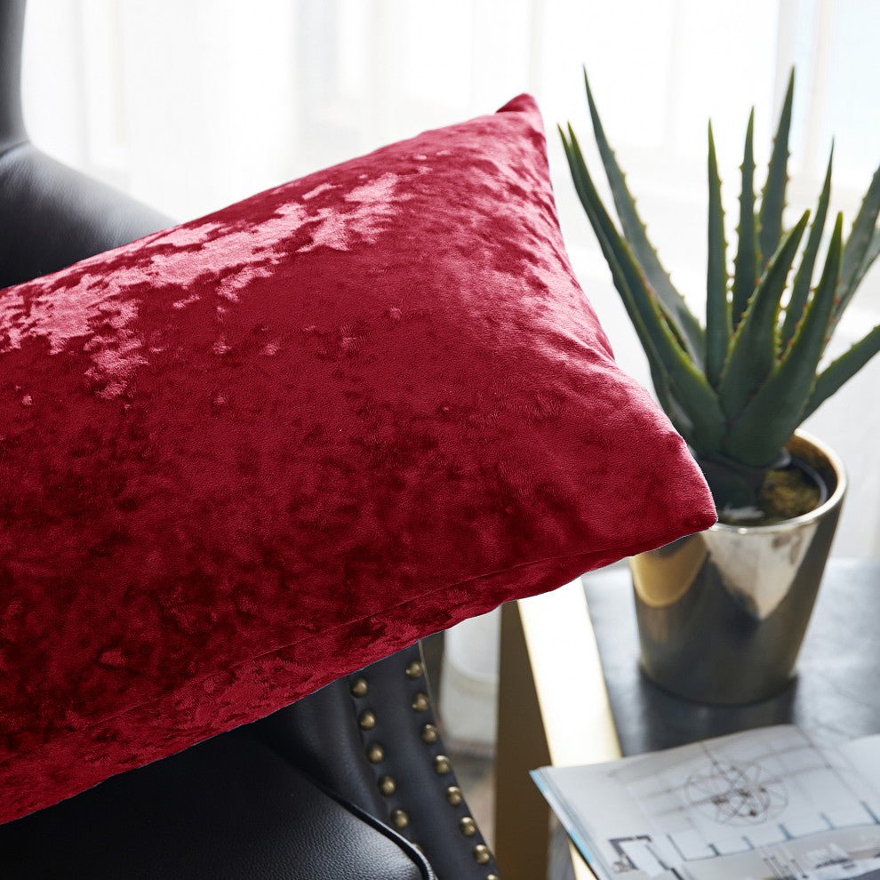 Crushed Velvet Pillow Cover 2 Piece Set, Garnet, 14" X 26"
