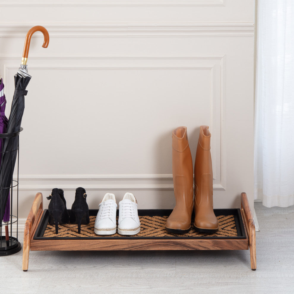 Single-Tier Natural Stand With 3-Pair Rubber Boot Tray Galapagos
