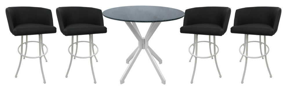 Swivel Counter Metal Pub Set - Joey Stools 26" or 30", Black Lava - White, 30", Crackle