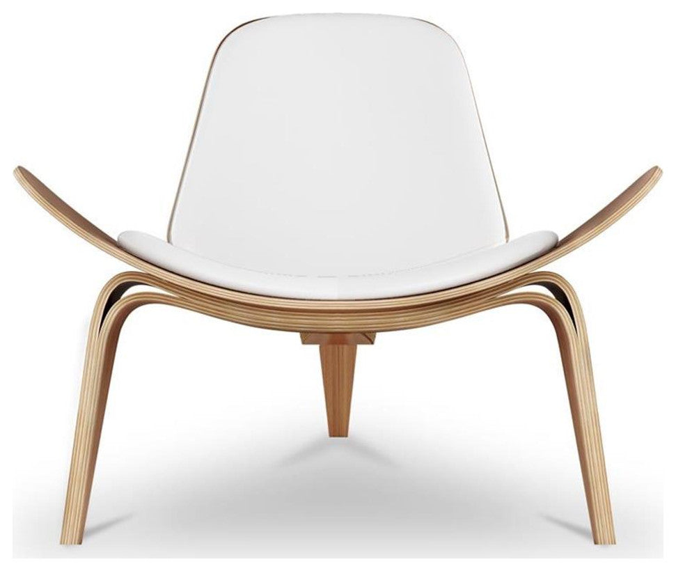 Aron Living 13.8" Wood and Genuine Leather Arch Shell Chair in White