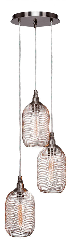 Plexus 3-Light Mini Pendant, Brushed Nickel, Amber Antique Bulbs