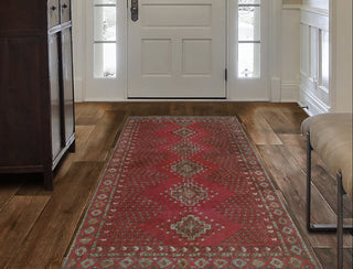 Vintage Distressed Wazhmah Red/Brown Runner, 3'5 x 6'3