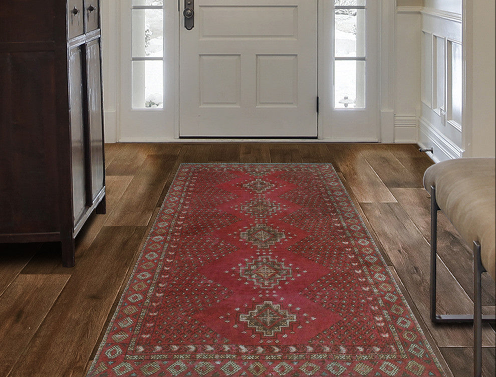 Vintage Distressed Wazhmah Red/Brown Runner, 3'5 x 6'3
