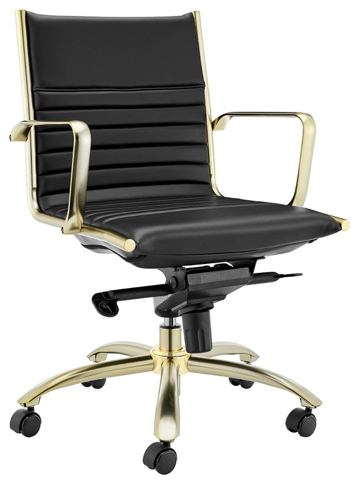Dirk Low Back Office Chair, Black With Matte Brushed Gold Base