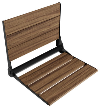 Saxon 17 in. Teak Wall Mounted Folding Shower Seat, Matte Black