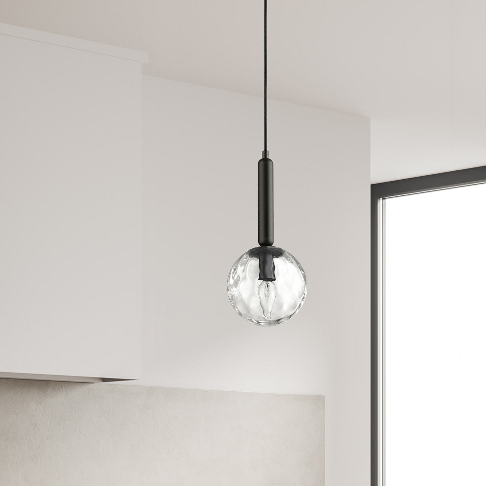 Matte Black Contemporary Pendant With Clear Glass