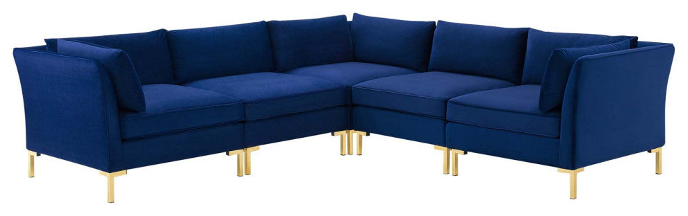 Sectional Sofa Set, Velvet, Blue Navy, Modern, Living Lounge Hotel Hospitality