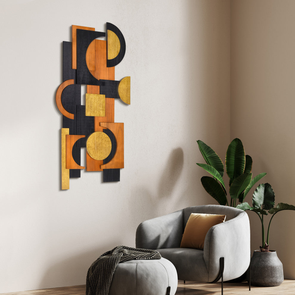 "Amber Embraces I" Hand Made Wood Abstracts Wall Art, Ap-101b-4824-01