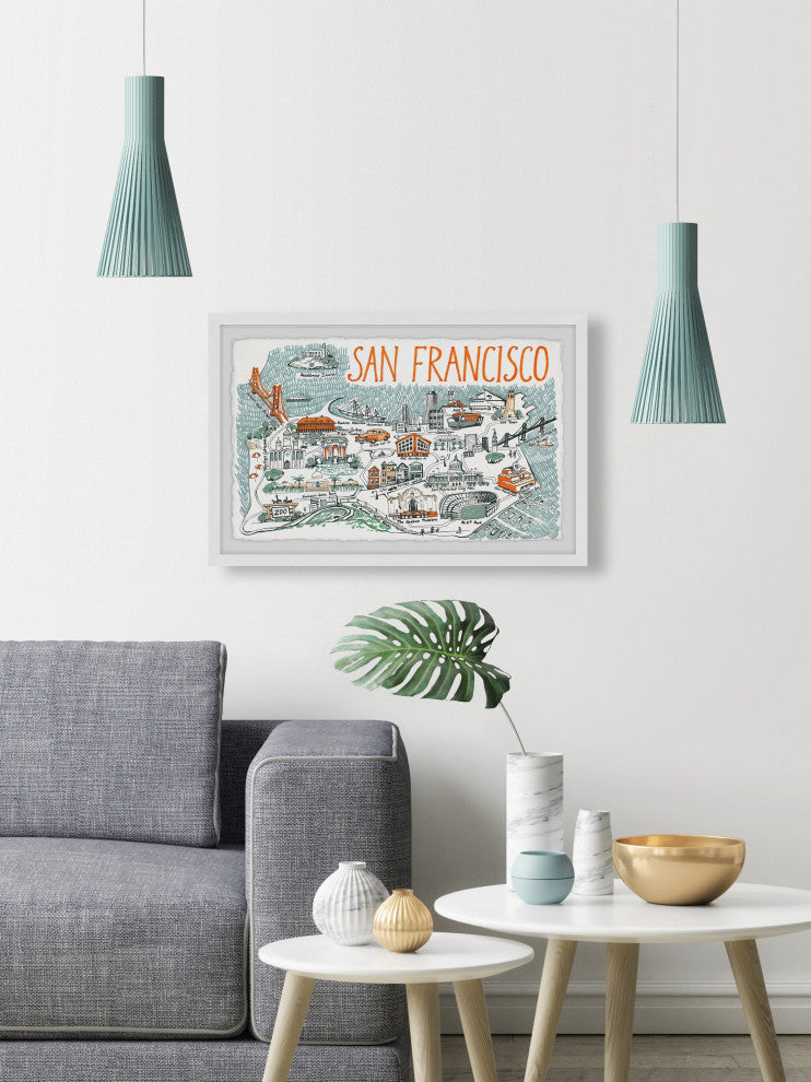 "Illustrated Map of San Francisco III" Framed Painting Print, 36x24