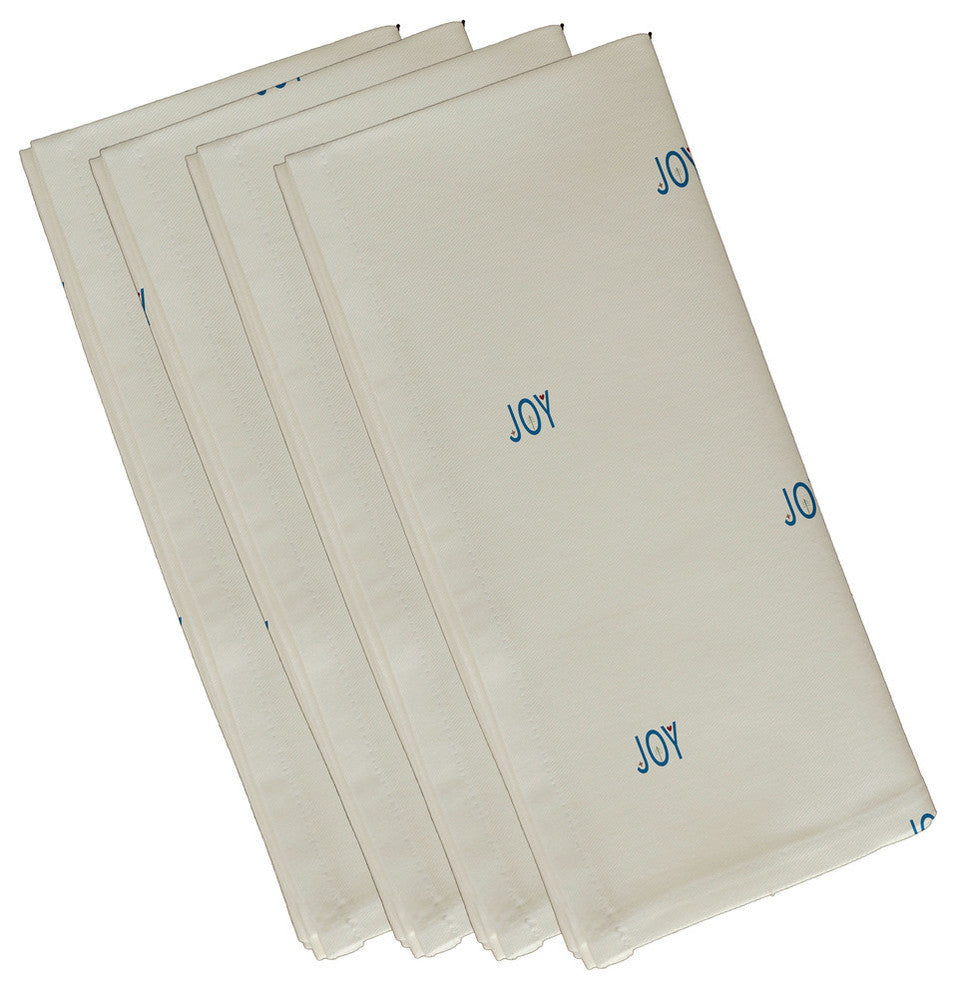 Joy Filled Season, Holiday Word Print Napkin, Ivory And Cream, Set of 4