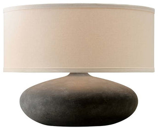 Zen 1-Light Table Lamp in Graystone with Off-White Hardback Linen Fabric Shade