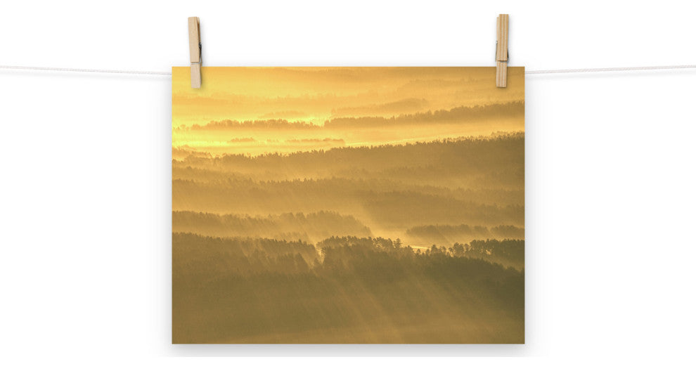 Golden Mist Valley - Hills & Mountain Range Landscape Wall Art Prints, 11" X 14"